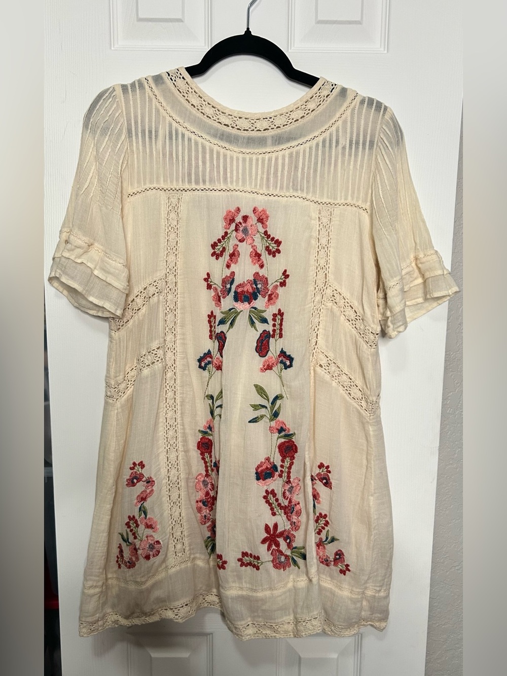 Free People Embroidered Crochet Lace Boho Tunic Blouse Ivory XS - Picture 2 of 7